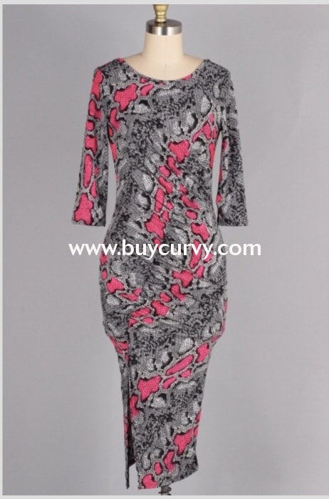 Ld-K {Whos That Lady} Blk/fuchsia Snakeprint Bodycon Dress Long