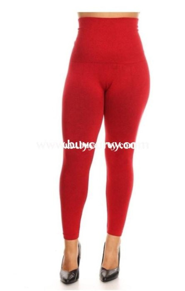 Leg/sls-Red French Terry Tummy Control Leggings