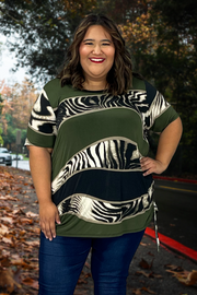 55 PSS-H {Lovely Posing}  Olive Zebra Print Top CURVY BRAND EXTENDED PLUS SIZE 4X 5X 6X