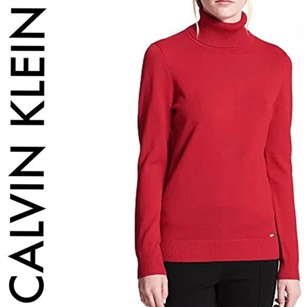 SLS-A  M-109 {Calvin Klein} Red Turtleneck Top RETAIL €79.50 PLUS SIZE 3X