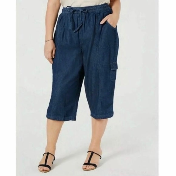 BT-O  M-109   {Karen Scott} Blue Comfort Waist Capris Retail €46.50 PLUS SIZE 3X