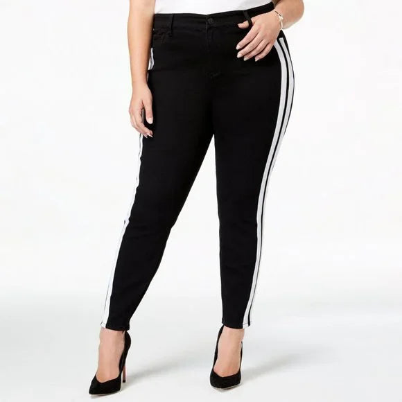 BT-Q  M-109  {Celebrity Pink} Black Varsity Stripe Jeans Retail €64.00 PLUS SIZE 20W