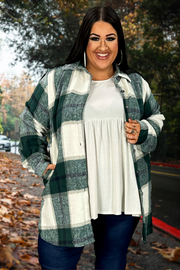 16 OT-B {Made It Special} Hunter Green Plaid Shacket PLUS SIZE 1X 2X 3X