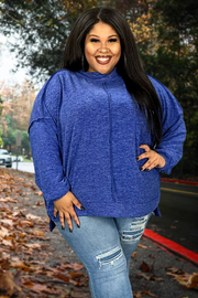 45 SLS-F {My Favorite Sweater} Bright Blue Fleece Sweater PLUS SIZE 1X 2X 3X