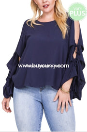 Ocs-T {Addicted To Love} Navy Tunic Cut Out Tie Sleeves Open Shoulder