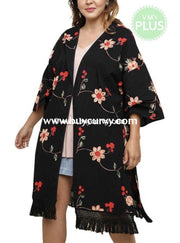 Ot-A Overcome The Day Black Floral Long Cardigan W/ Fringe Outerwear