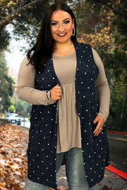 91 OT-A {Polka Beauty} Grey Polka Dot Vest w/Side Pockets EXTENDED PLUS SIZE 3X 4X 5X