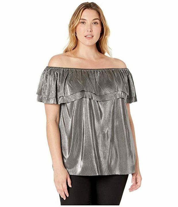 OS-A  M-109 {Michael Kors} Silver Off Shoulder Top RETAIL €94.00 PLUS SIZE 3X