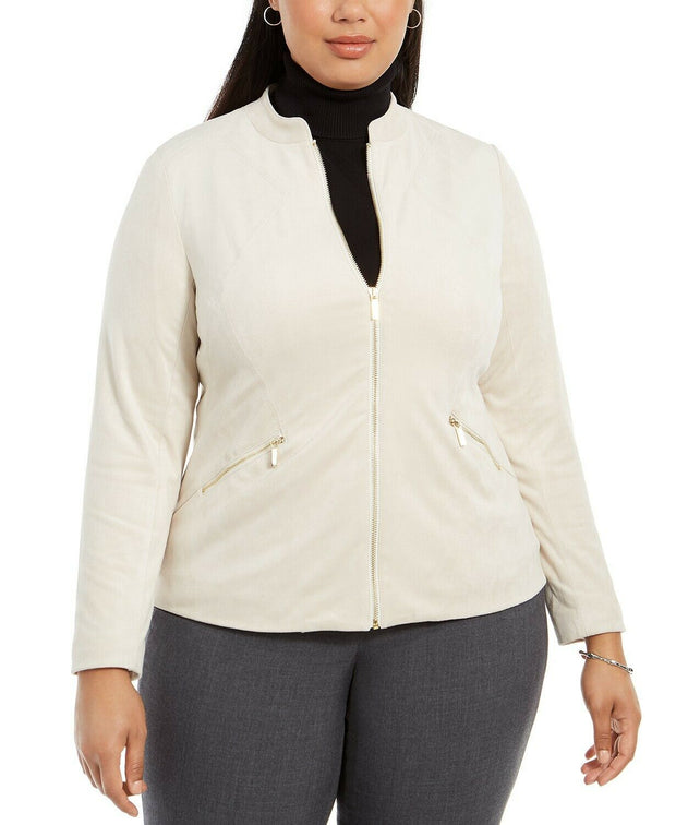 OT-A  M-109 {Alfani} Polished Beige Zippered Jacket Retail €149.50 EXTENDED PLUS SIZE 4X