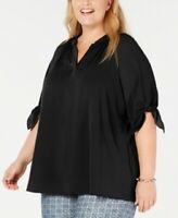 SSS-A  M-109  {Michael Kors} Black Tie-Sleeve Top Retail €84.00 PLUS SIZE 2X