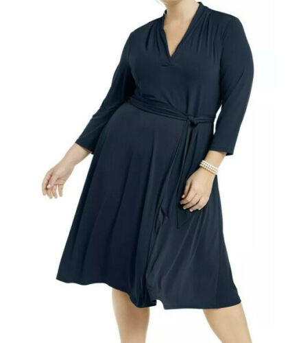 LD-D M-109  {Charter Club} Navy V-Neck Dress Retail €89.50 PLUS SIZE 1X