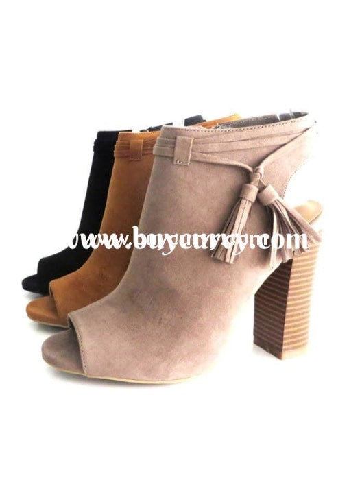 Shoes-Bamboo Taupe Peep-Toe Booties With Heel Sale! Shoes