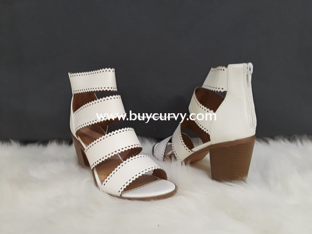 Shoes Yoki White Heels With Four Wide Leather Straps Sale! Shoes