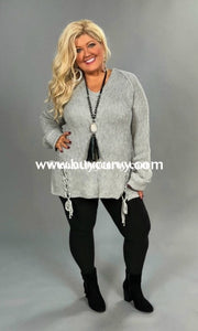 Sls-S {Just Enjoy It} Umgee Gray Ribbed Sweater With Detail Sls