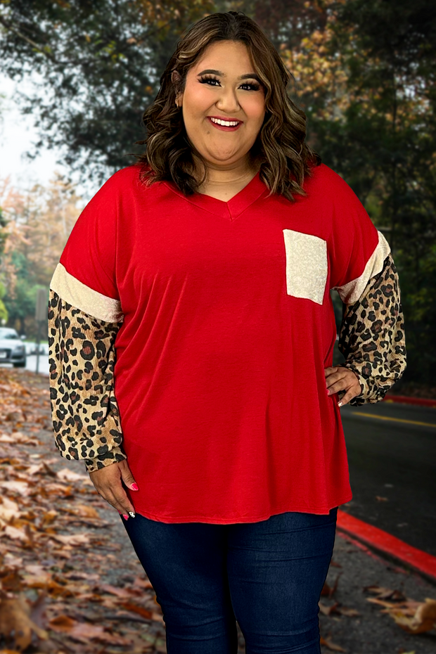 31 CP-R {Unmatched Potential} Red Leopard Top w/Gold Lame' CURVY BRAND!!!  EXTENDED PLUS SIZE 4X 5X 6X