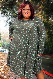 19 PLS-F {Work For It} Brown/Mint Animal Print Dress SALE!!! EXTENDED PLUS SIZE 3X 4X 5X