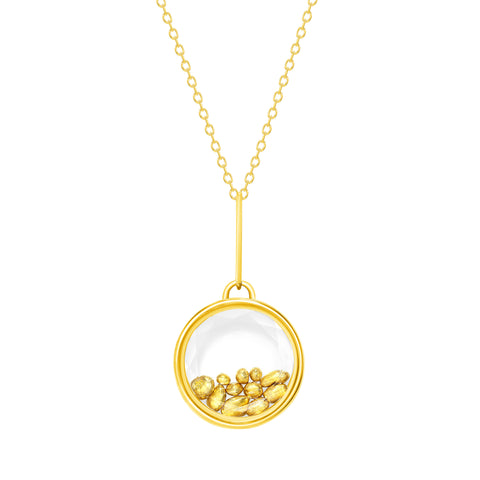 Crystal Quartz 14 Karat Gold Charm with 24 Karat Gold Grain Necklace