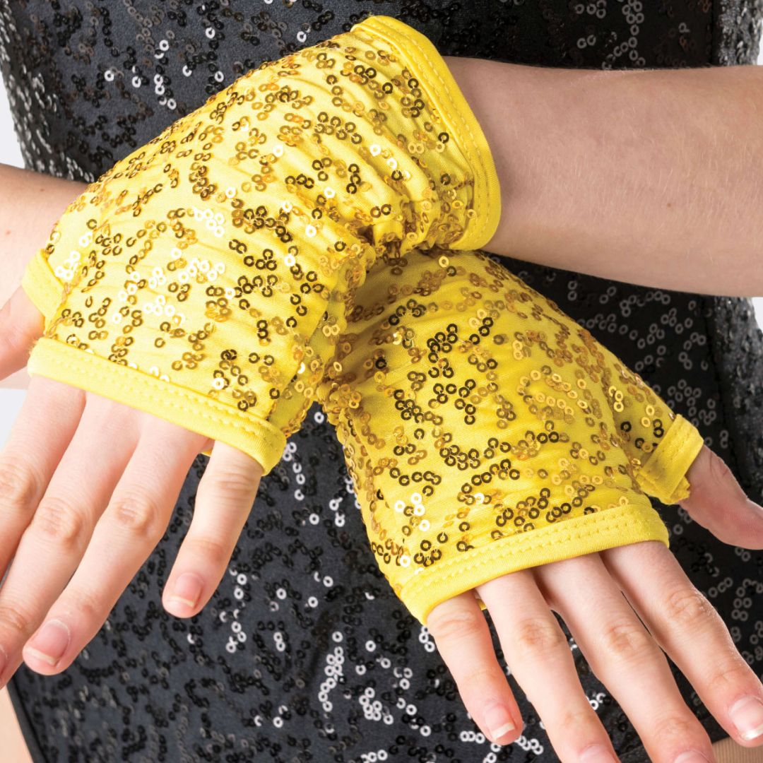 red sequin fingerless gloves