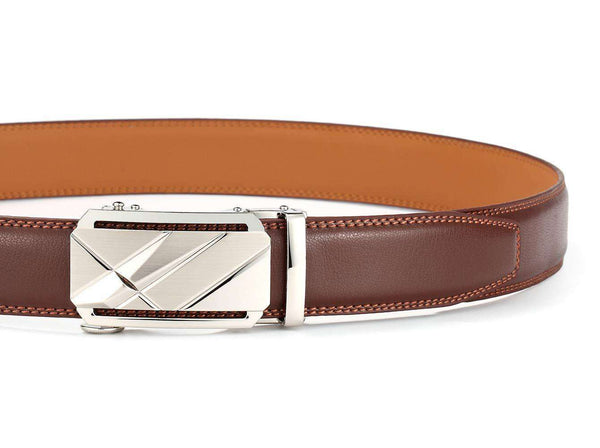 Mens Leather Belt with Automatic Buckle Brown Adjustable 1