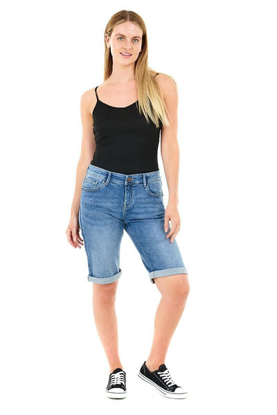 M17 Womens Ladies Knee Length Denim Stretchy Bermuda Shorts 4