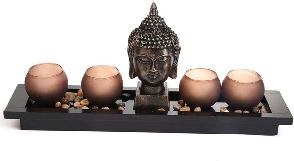 Buddha Head Ornament Statue Candle Holders Gift Set 0