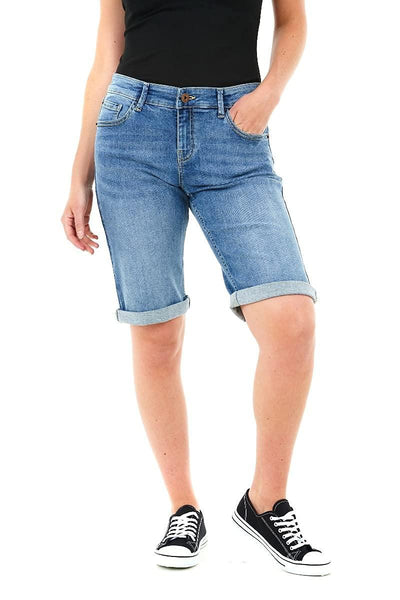 M17 Womens Ladies Knee Length Denim Stretchy Bermuda Shorts 0