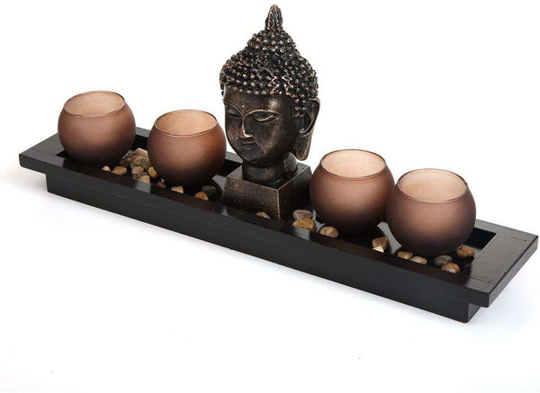 Buddha Head Ornament Statue Candle Holders Gift Set 1