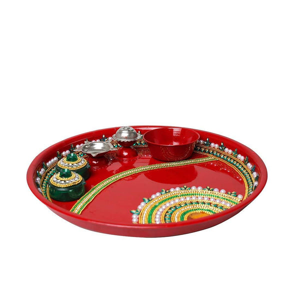 Handcrafted Red Pooja Thali Plate Platter Engagement 2