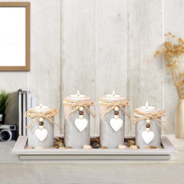 Candle Holder Set of 4 with Wodden Tray 4