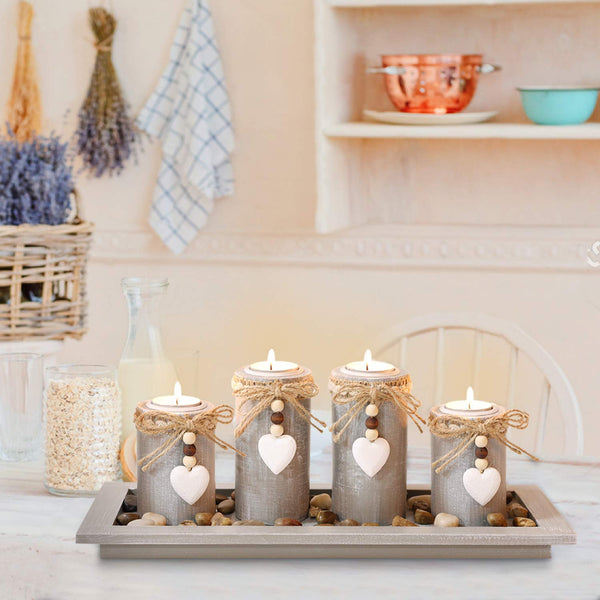 Candle Holder Set of 4 with Wodden Tray 6