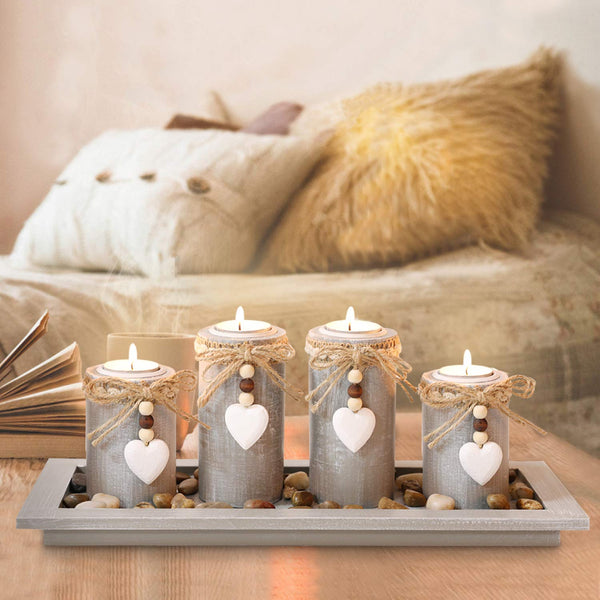 Candle Holder Set of 4 with Wodden Tray 0