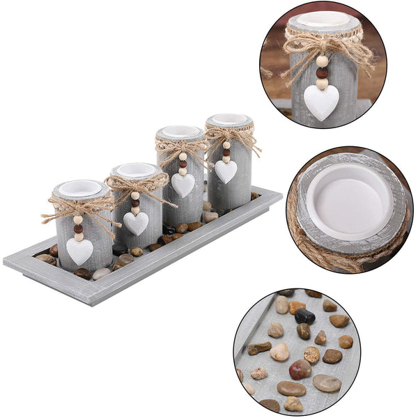 Candle Holder Set of 4 with Wodden Tray 2