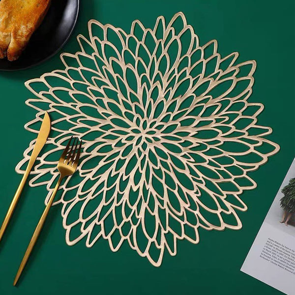 12 Pcs Round Leaf Placemats and Coaster Sets 3