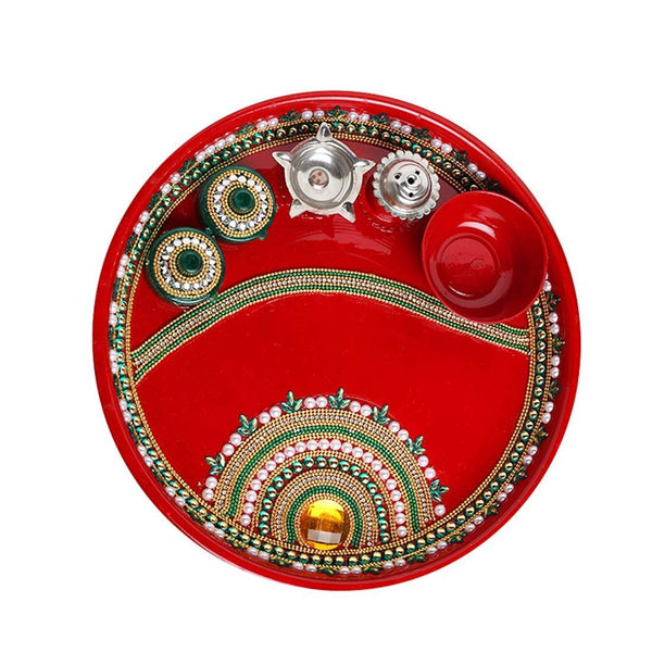 Handcrafted Red Pooja Thali Plate Platter Engagement 0