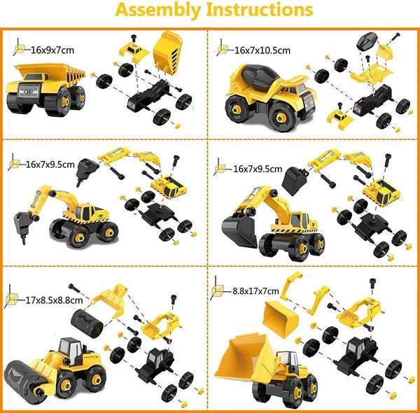 Apart Construction Vehicles Toys with Electric Drill Building Excavator Toy 2