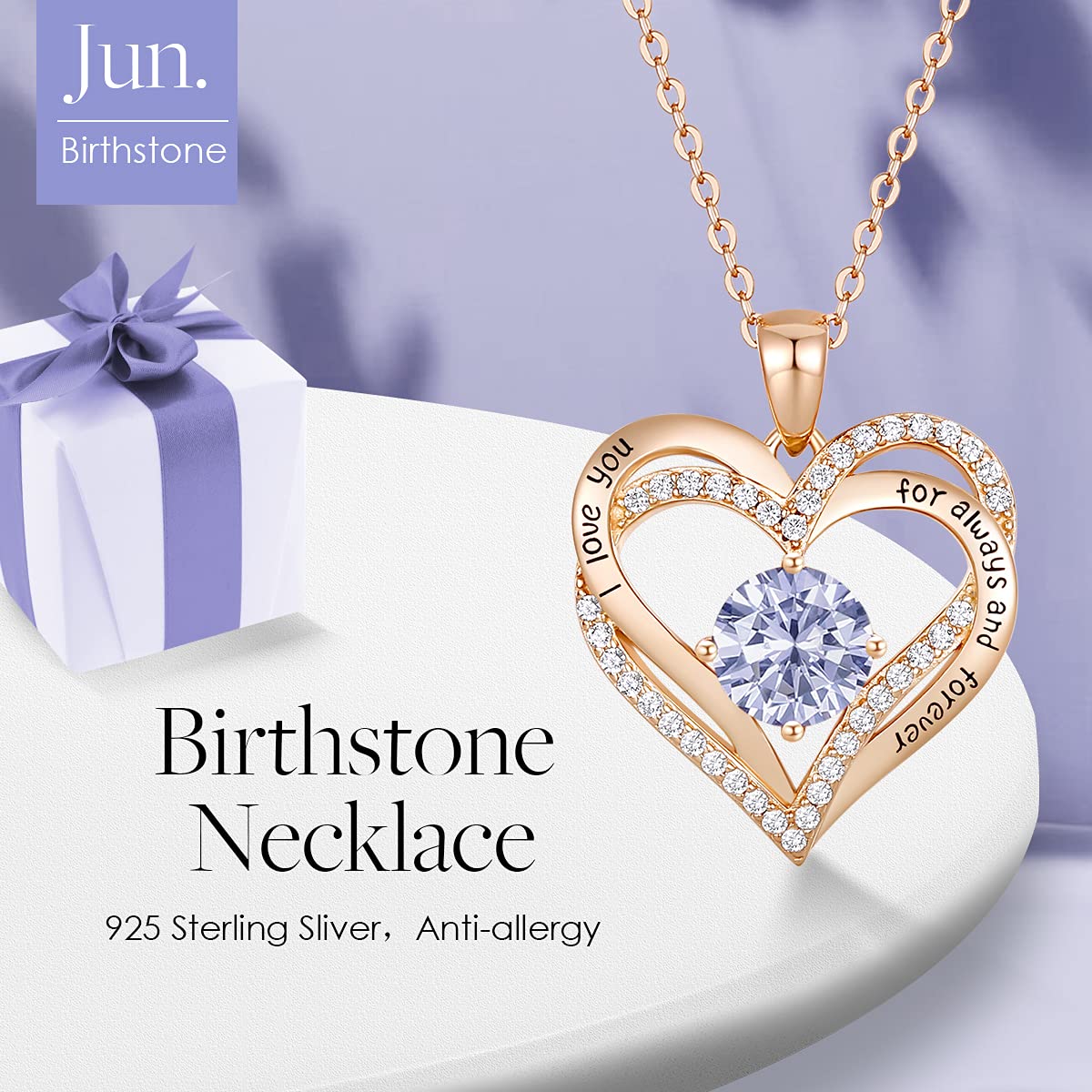 Forever Love Heart Birthstone Necklace Ornaments – Pasal