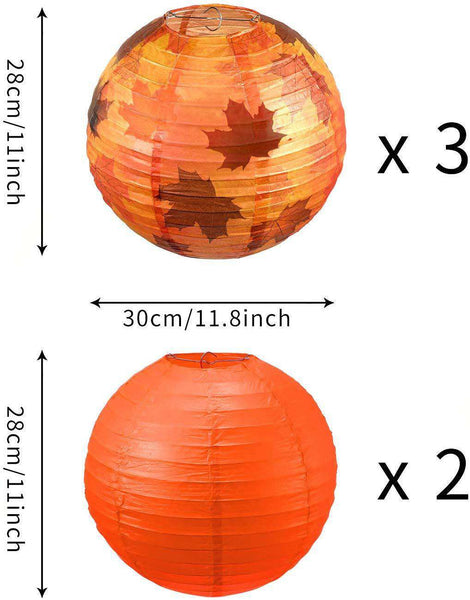 5 Pieces Fall Party Decorations Maple Leaf Decorations Fall Round Hanging Paper Lantern 2