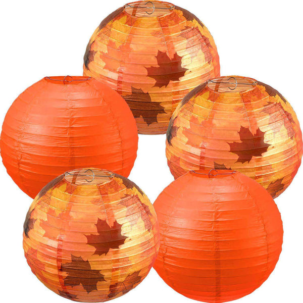 5 Pieces Fall Party Decorations Maple Leaf Decorations Fall Round Hanging Paper Lantern 0