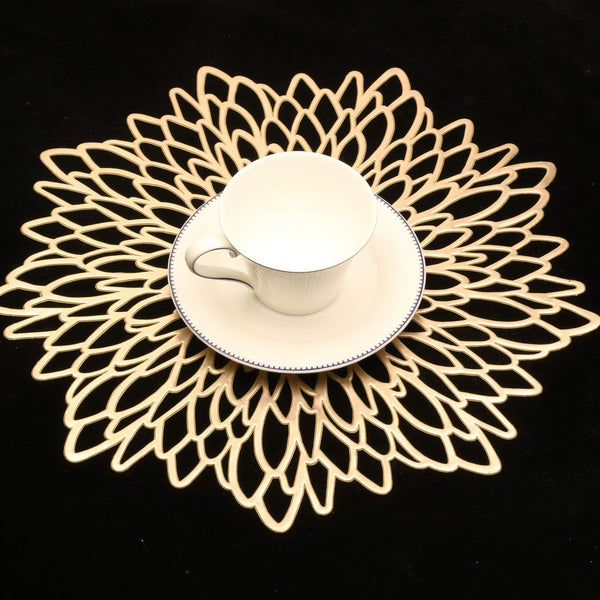 Gold Placemats Set of 6 Washable Round Vinyl Table Mats 0