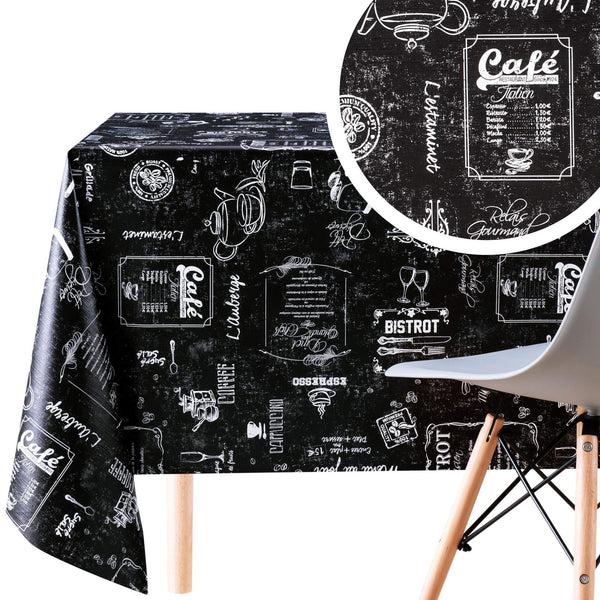 Dark Wipe Clean Pattern Tablecloth Coffee Shop Chalk Pattern 0