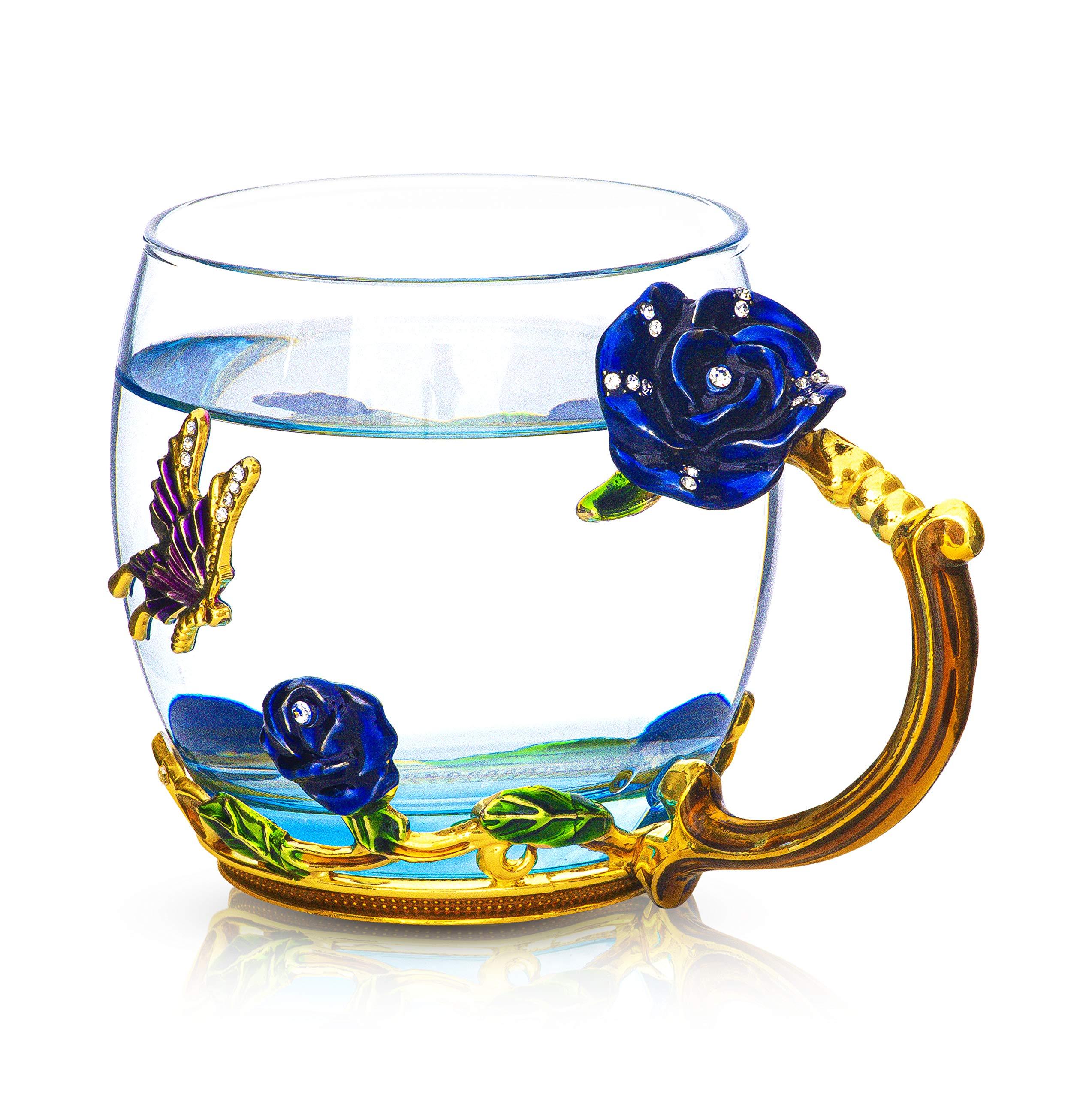 Glass Tea Mugs Home Decoration Color Enamel Flower Tea Cup Glass