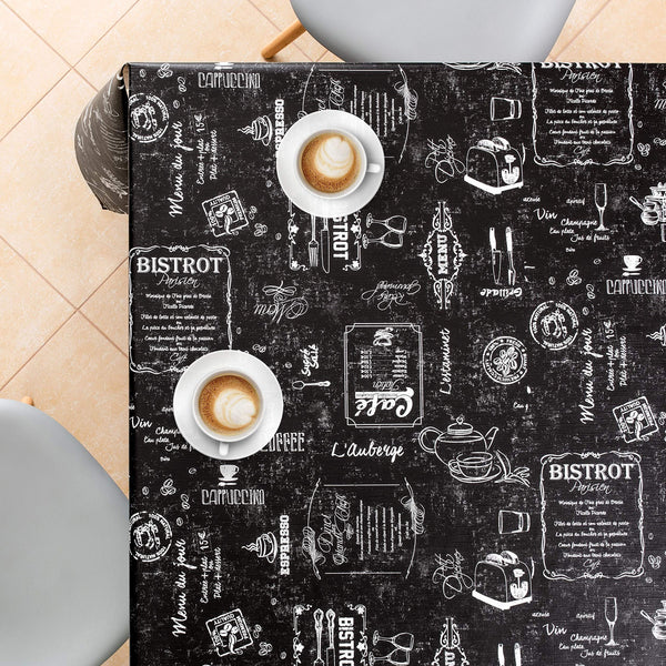 Dark Wipe Clean Pattern Tablecloth Coffee Shop Chalk Pattern 2