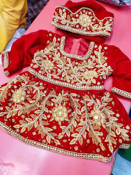 Girls Pasni Dress Set with Flower Design Red Special Occasion Ceremony Gifts 0