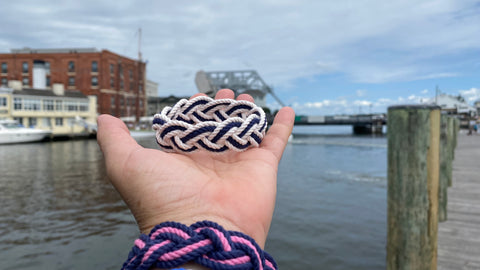 striped sailor knot braceelets on the mystic river