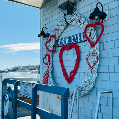 the Mystic drawbridge decorated for valentines day