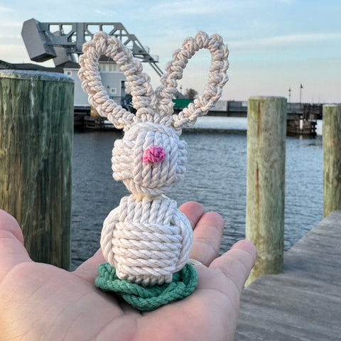 macrame bunny by the Mystic River