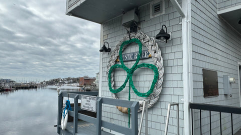 The drawbridge decorated with a giant shamrock