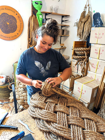 Knot tyer at Mystic Knotwork in CT