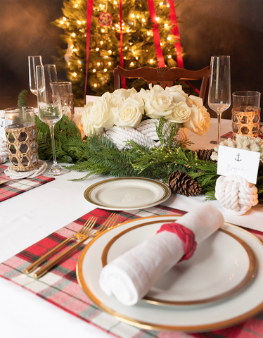 holiday table with Mystic Knotwork bowl centerpiece