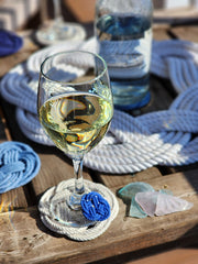 wine glass on handmade rope coaster